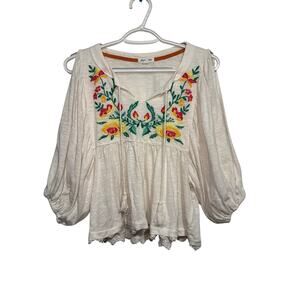 Skylar + Jade embroidered white peasant peplum blouse womens small cottagecore